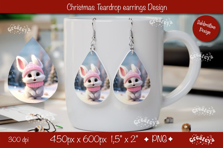 Christmas teardrop earrings sublimation Christmas Bunny