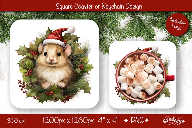 Christmas coaster Sublimation Square coaster design Animal example image 1