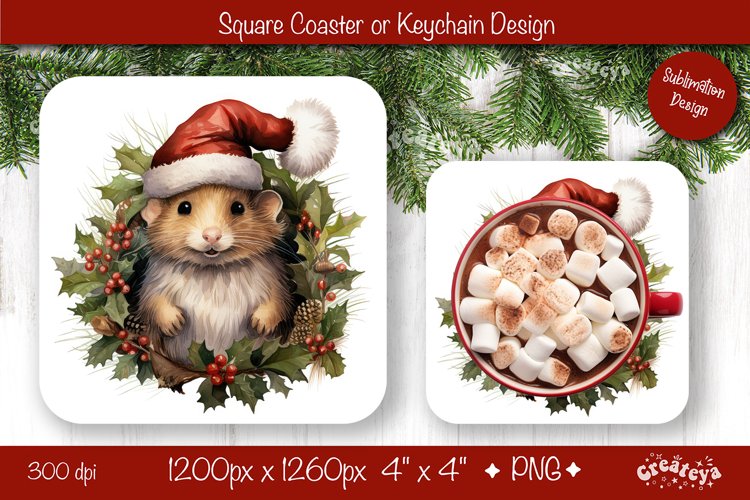 Christmas coaster Sublimation Square coaster design Animal example image 1