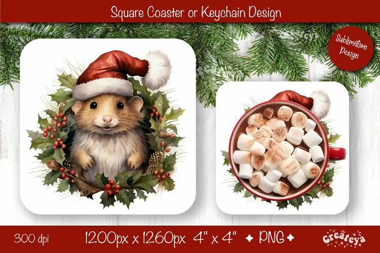 Christmas coaster Sublimation Square coaster design Animal