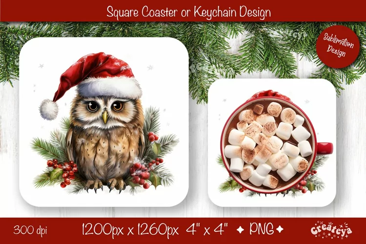 Christmas coaster Sublimation Square coaster design Owl