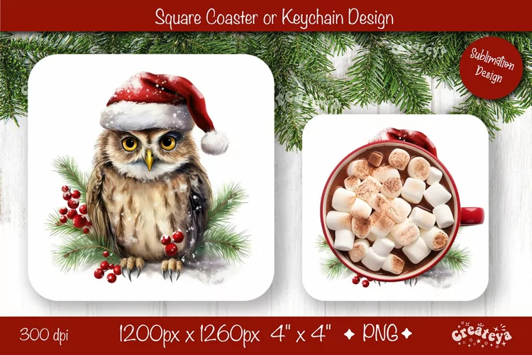 Christmas coaster Sublimation Square coaster design Owl