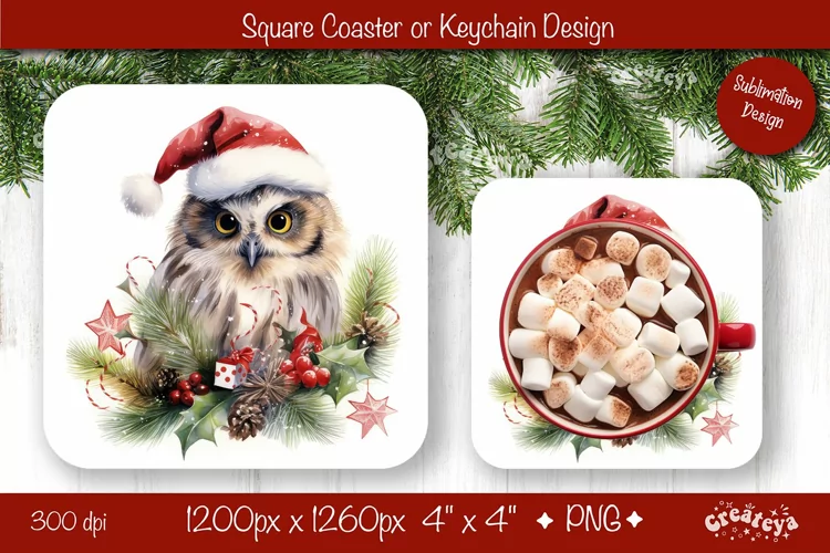 Christmas coaster Sublimation Square coaster design Owl