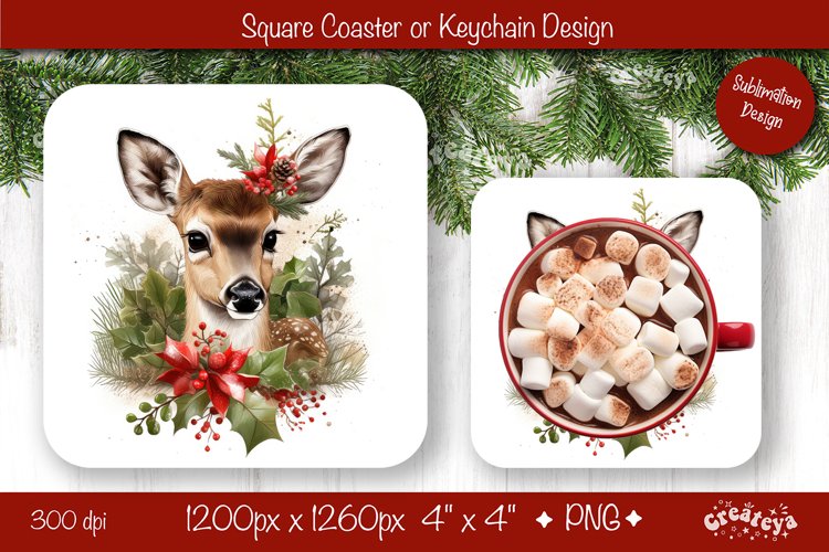 Christmas coaster Sublimation Square coaster design Animal example image 1