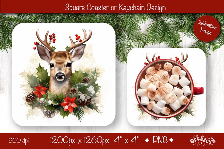 Christmas coaster Sublimation Square coaster design Animal example image 1