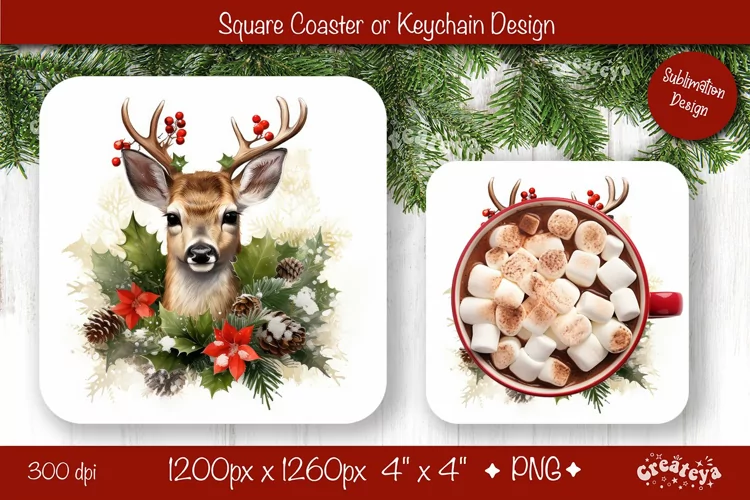 Christmas coaster Sublimation Square coaster design Animal