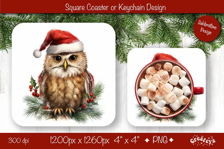 Christmas coaster Sublimation Square coaster design Owl