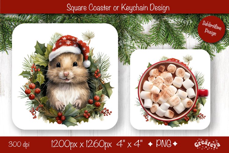 Christmas coaster Sublimation Square coaster design Animal example image 1