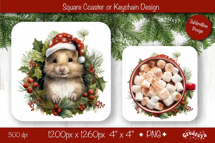 Christmas coaster Sublimation Square coaster design Animal