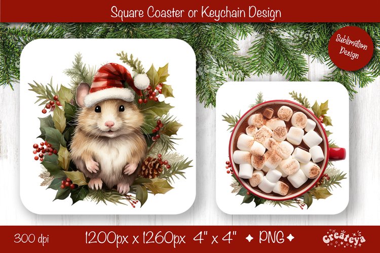 Christmas coaster Sublimation Square coaster design Animal example image 1