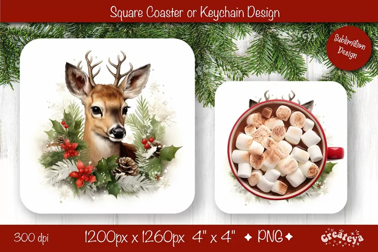 Christmas coaster Sublimation Square coaster design Animal