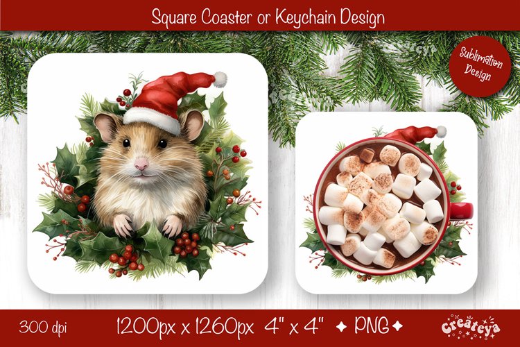 Christmas coaster Sublimation Square coaster design Animal example image 1