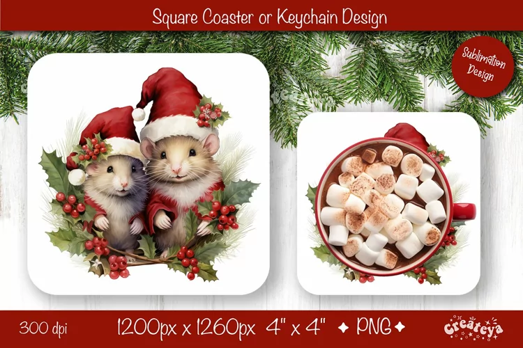 Christmas coaster Sublimation Square coaster design Animal