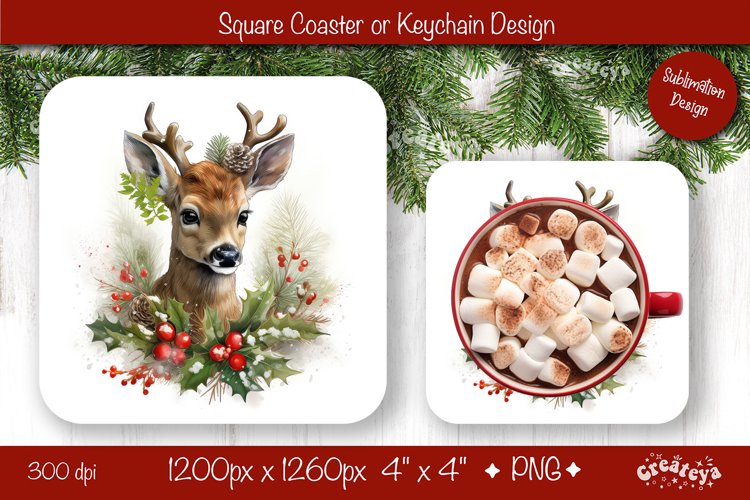 Christmas coaster Sublimation Square coaster design Animal example image 1