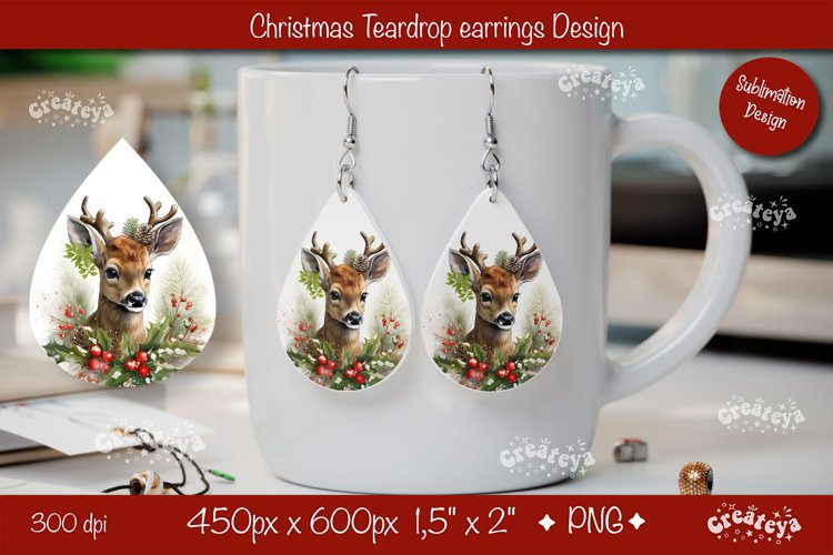 Christmas teardrop earrings sublimation Christmas Animals