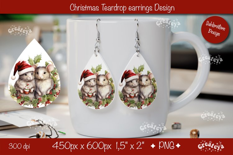 Christmas teardrop earrings sublimation Christmas Animals