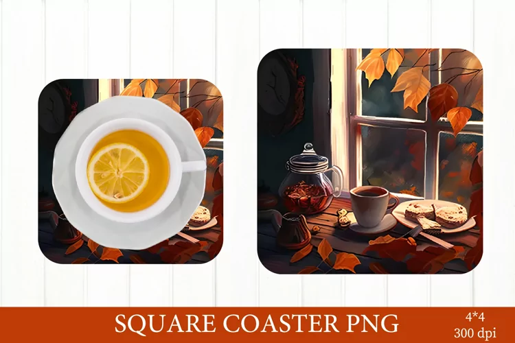 Autumn Square Coaster PNG. Square Coaster Sublimation