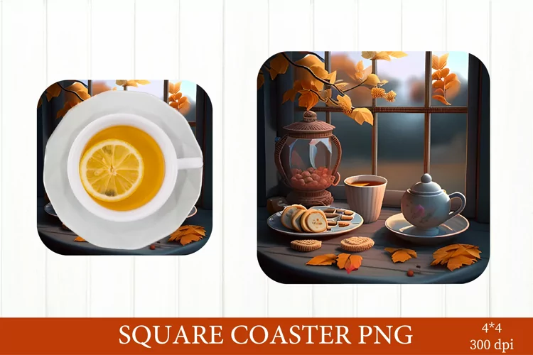 Fall Autumn Coaster PNG. Square Coaster Sublimation