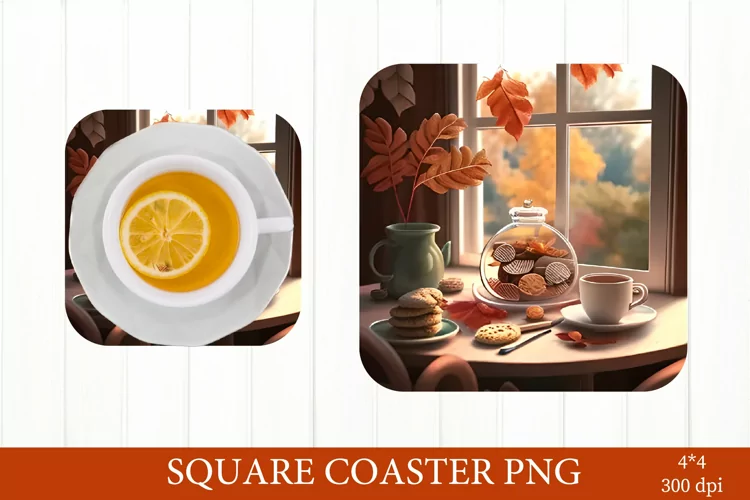 Fall Square Coaster. Cozy Autumn Sublimation PNG