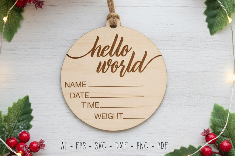 Hello World Newborn Ornament Laser Cut SVG