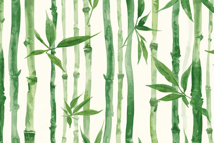 Watercolor Style Green Bamboo Stalk and Leaf Background example image 1