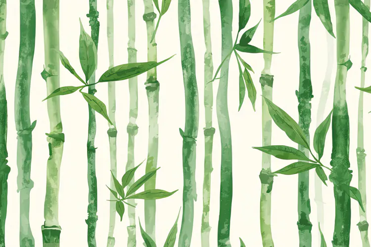 Watercolor Style Green Bamboo Stalk and Leaf Background