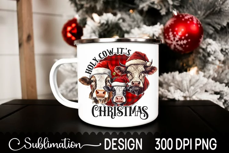 Holy Cow It's Christmas Sublimation Design - Heifer PNG