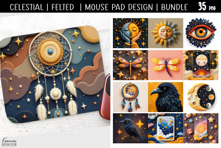 Colorful Magic and Celestial |Felted|Mouse Pad Bundle