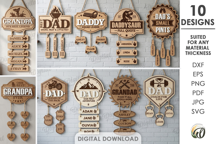 Personalized Dad Signs Bundle Laser Cut. Wall Decor SVG