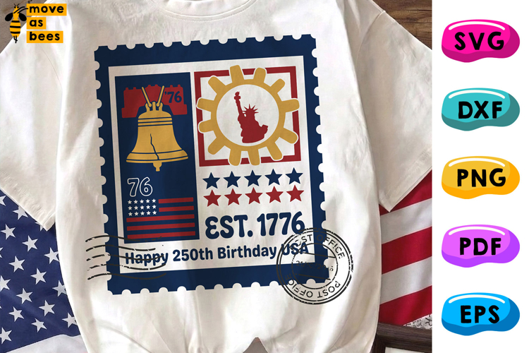 Happy 250th Birthday USA SVG, PNG, Est 1776, Postage Stamp