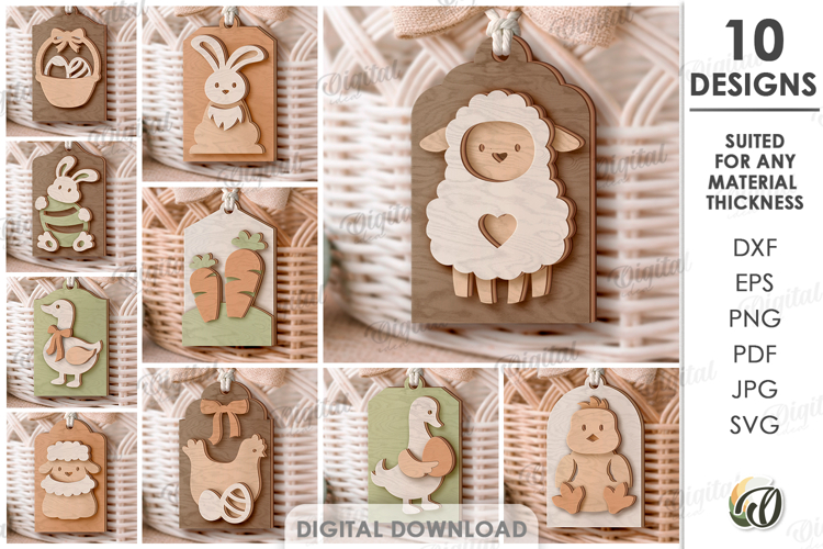 3D Easter Tags Bundle Laser Cut. Easter Gift Tag SVG