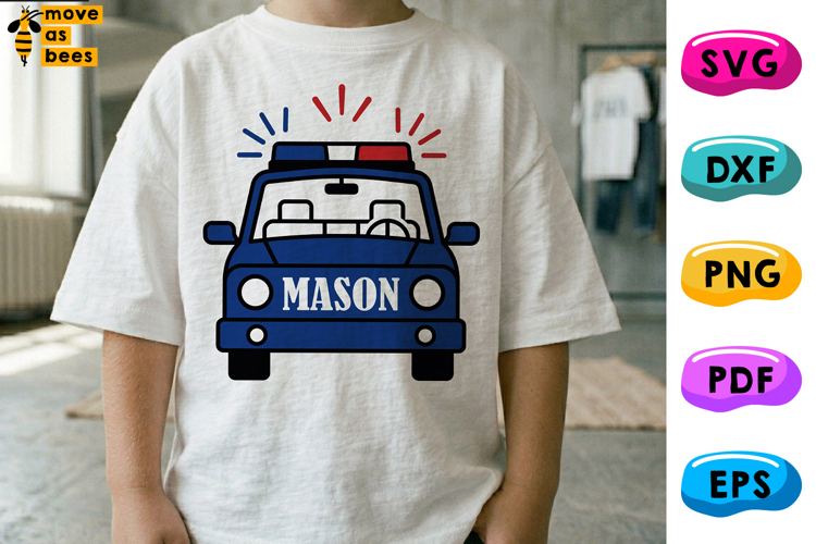 Police Car SVG, PNG, Kids Name Tag, Personalize Boy Shirt