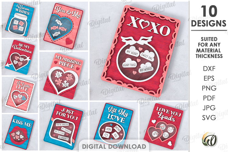 3D Valentines Day Gifts Bundle Lasercut. Valentine Card SVG