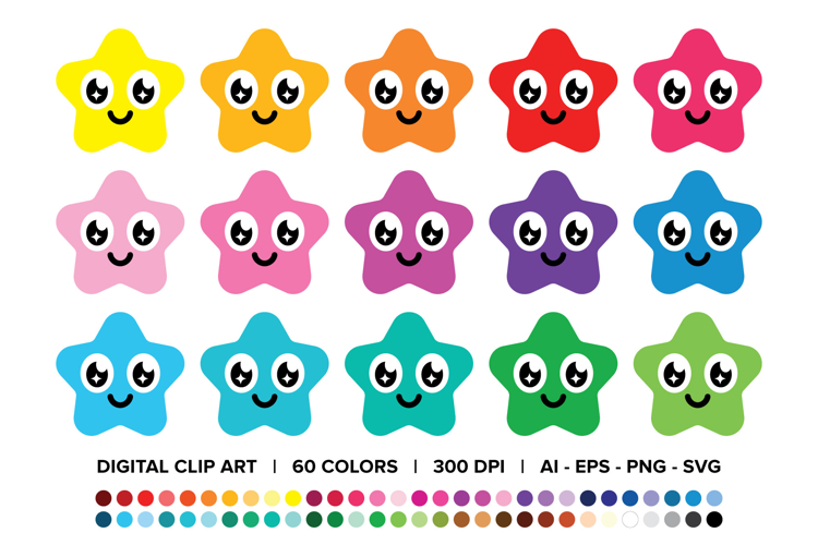 Cute Smiling Star Clip Art Set