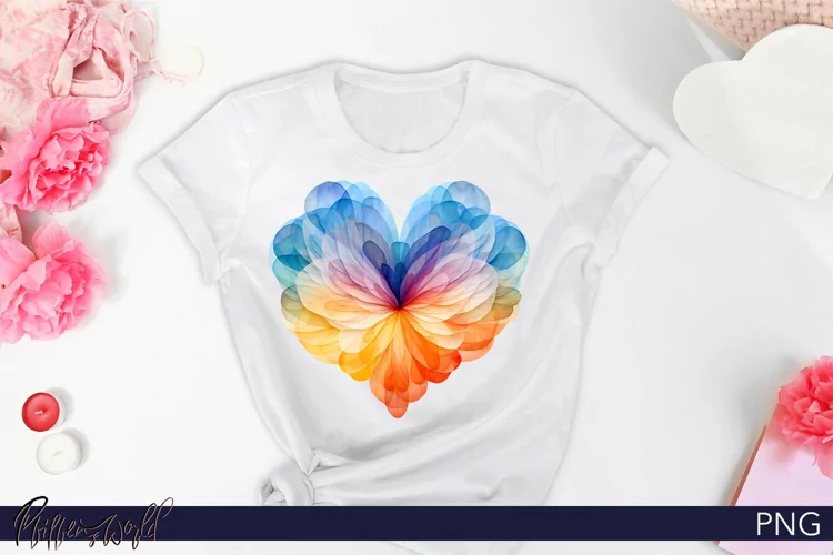 Watercolor Heart made from Petals Sublimation Design