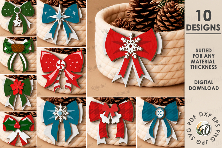 Christmas Layered Bows Bundle Laser Cut. Christmas Decor SVG