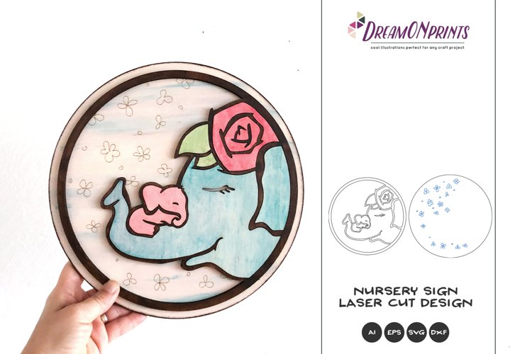 Nursery Sign Laser Cut Design | Elephants SVG example image 1