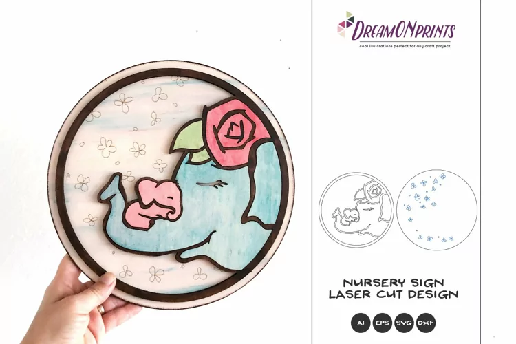 Nursery Sign Laser Cut Design | Elephants SVG