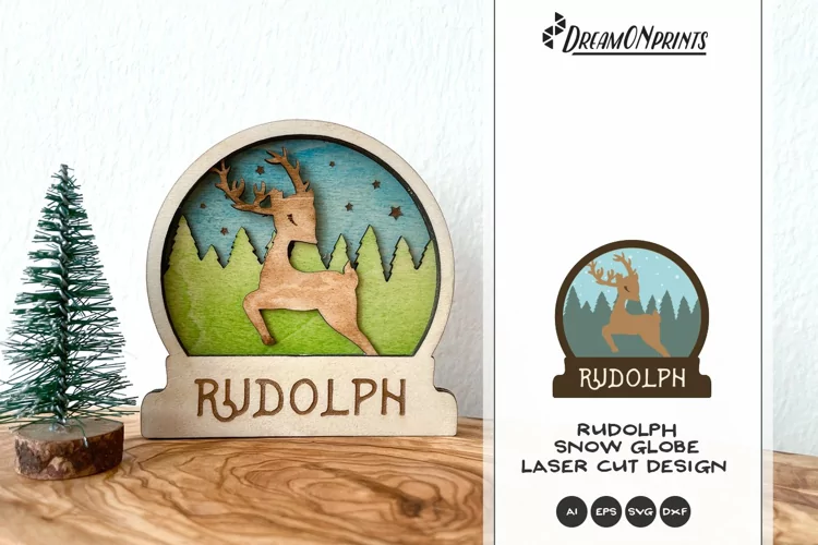 Christmas Snow Globe Laser Cut Design | Rudolph Decor