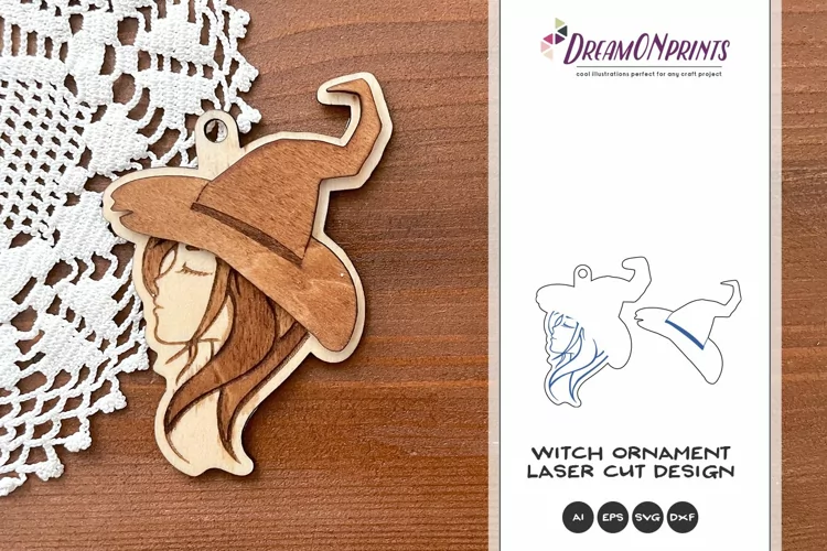 Witch Ornament Laser Cut Design | Halloween Ornaments