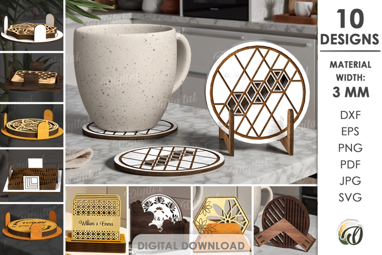 3D Coasters Bundle Laser Cut. Coaster With Holder SVG
