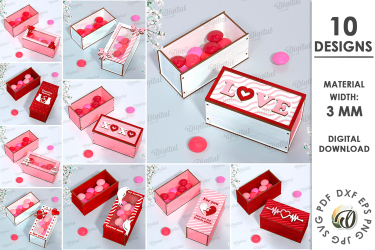 Valentines Day Mini Boxes Bundle Laser Cut. Candy Box SVG