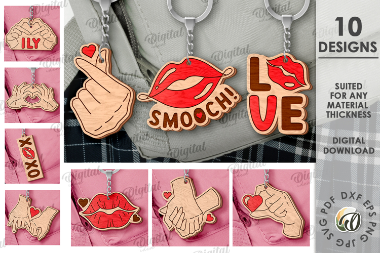 Valentines Day Keychains Bundle Laser Cut. Valentine SVG