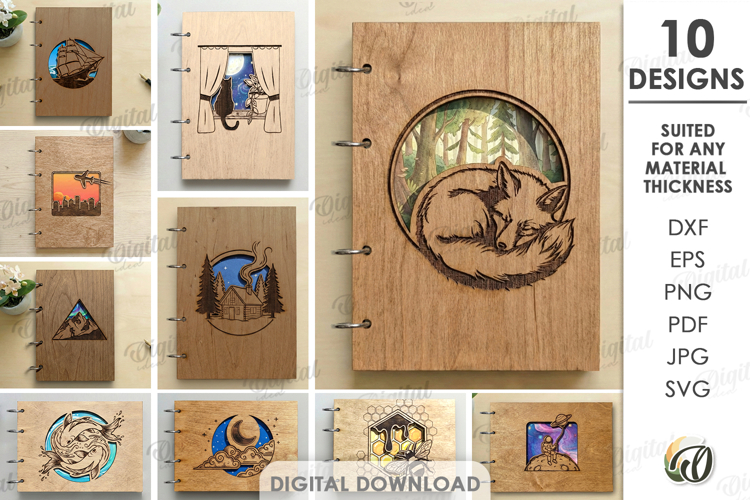 3D Notebook Covers Bundle Laser Cut. Notebook Binder SVG