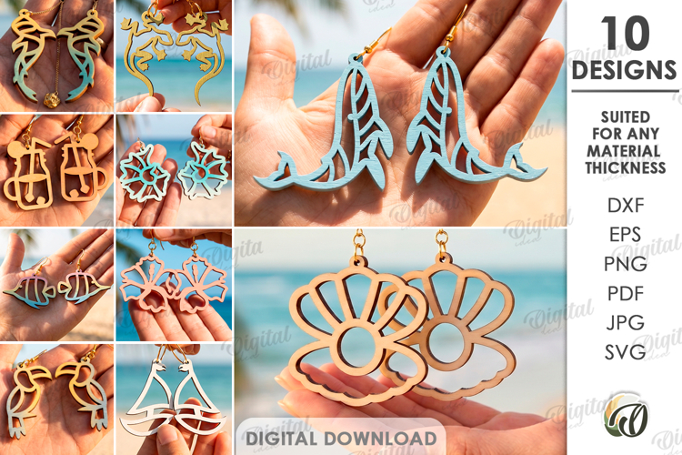 Summer Earrings Bundle Laser Cut. Dangle Summer Earrings SVG example image 1