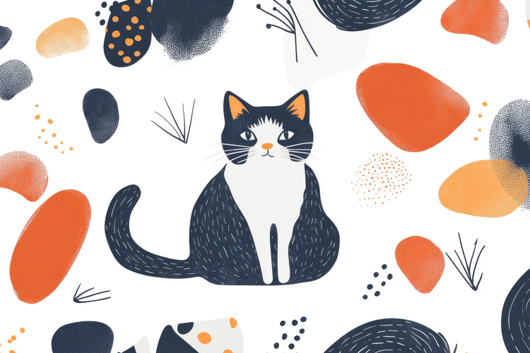 Cat with Colorful Pattern Background Wallpaper