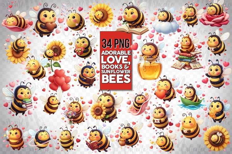 Cute Valentine Bee PNG Bundle
