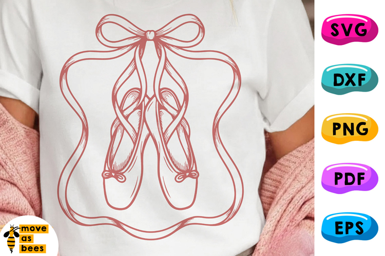 Preppy Bow Ballet Shoes SVG, PNG, Pointe Dancing Girl, Mom