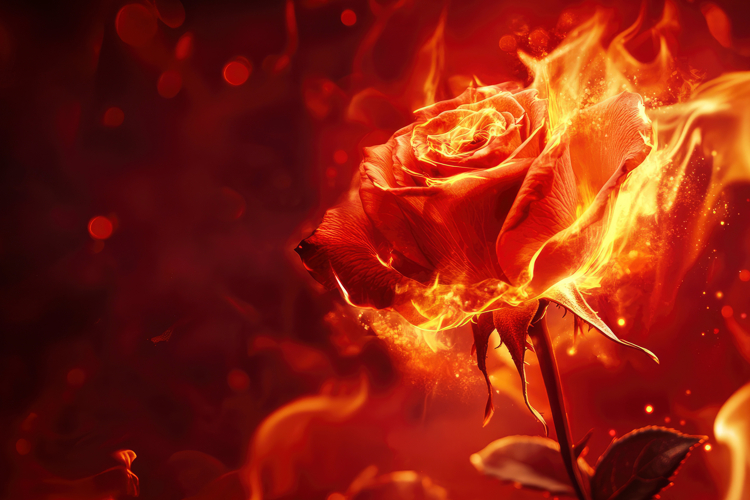 Rose with Fire Background Wallpaper