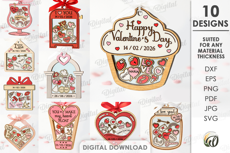 Mason Jar Valentines Day Ornaments Bundle Laser Cut